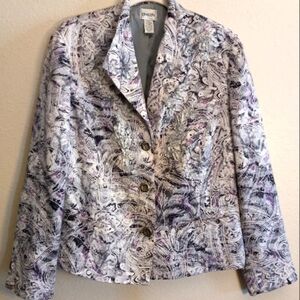 CHICO'S Silk-Blend Blazer Jacket Gray, White & Lavender w/Silver Metallic. Sz 1.